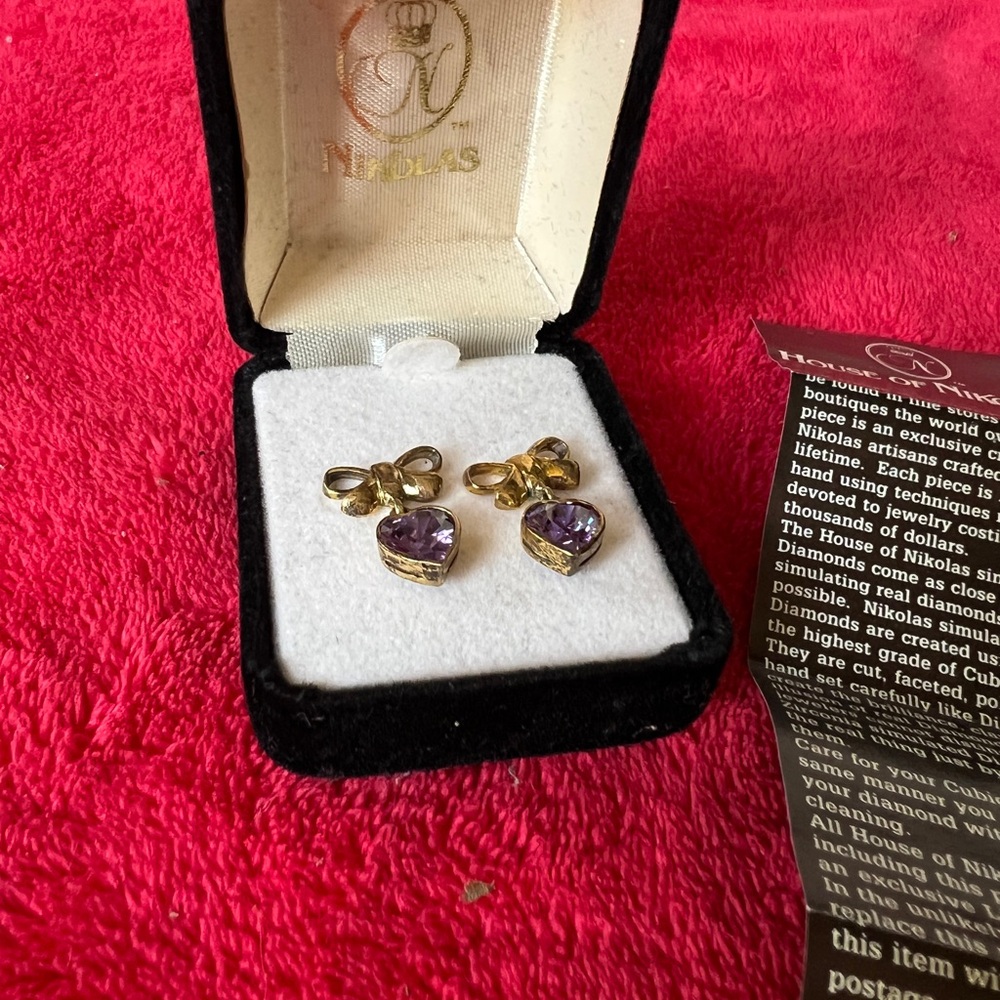 Gold and Purple Stud Earrings with Circular Design - Picture 2 of 4